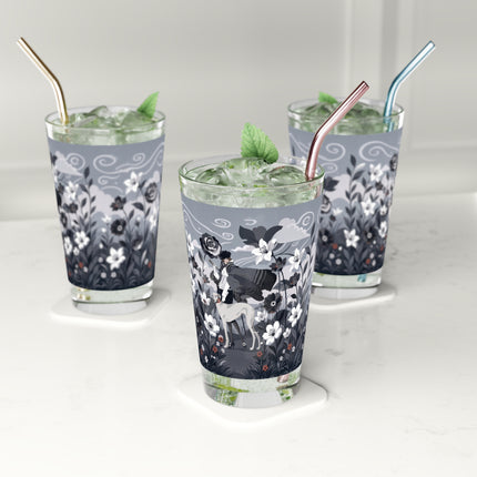 🖤🌸 The Greyhound Floral Promenade Pint Glass – Art Deco Monochrome Fashion
