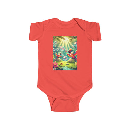 Parrots and Bubbles Baby Bodysuit – Whimsical Tropical Bird Design