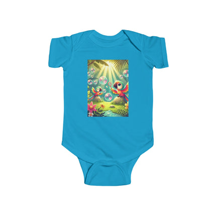Parrots and Bubbles Baby Bodysuit – Whimsical Tropical Bird Design