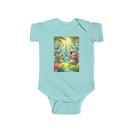 Parrots and Bubbles Baby Bodysuit – Whimsical Tropical Bird Design