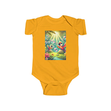 Parrots and Bubbles Baby Bodysuit – Whimsical Tropical Bird Design