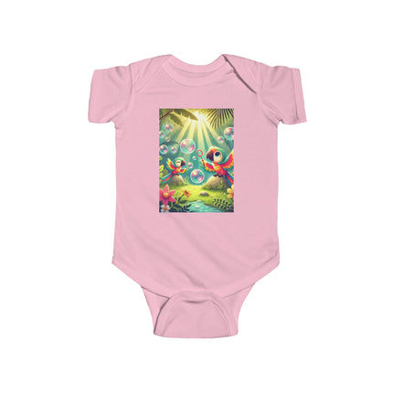 Parrots and Bubbles Baby Bodysuit – Whimsical Tropical Bird Design