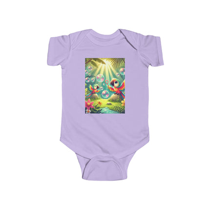Parrots and Bubbles Baby Bodysuit – Whimsical Tropical Bird Design