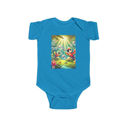 Parrots and Bubbles Baby Bodysuit – Whimsical Tropical Bird Design