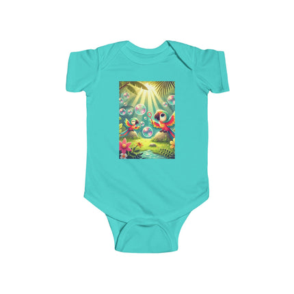 Parrots and Bubbles Baby Bodysuit – Whimsical Tropical Bird Design