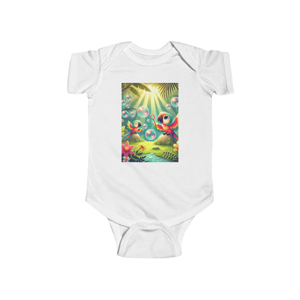Parrots and Bubbles Baby Bodysuit – Whimsical Tropical Bird Design