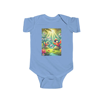 Parrots and Bubbles Baby Bodysuit – Whimsical Tropical Bird Design