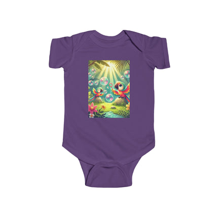 Parrots and Bubbles Baby Bodysuit – Whimsical Tropical Bird Design