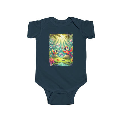 Parrots and Bubbles Baby Bodysuit – Whimsical Tropical Bird Design