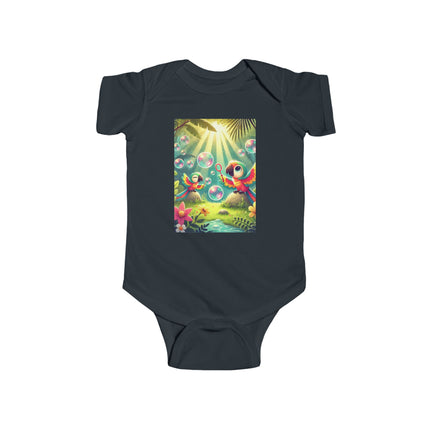 Parrots and Bubbles Baby Bodysuit – Whimsical Tropical Bird Design
