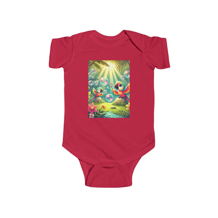 Parrots and Bubbles Baby Bodysuit – Whimsical Tropical Bird Design
