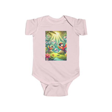 Parrots and Bubbles Baby Bodysuit – Whimsical Tropical Bird Design
