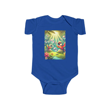 Parrots and Bubbles Baby Bodysuit – Whimsical Tropical Bird Design