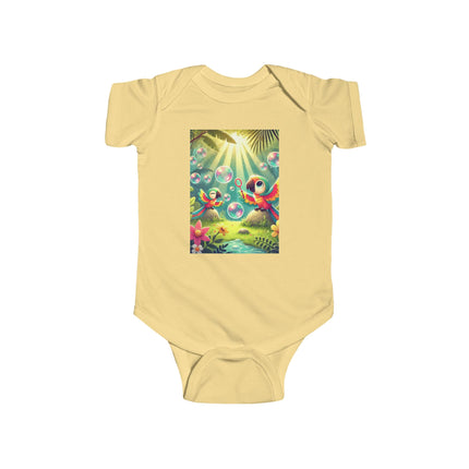 Parrots and Bubbles Baby Bodysuit – Whimsical Tropical Bird Design