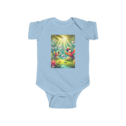 Parrots and Bubbles Baby Bodysuit – Whimsical Tropical Bird Design