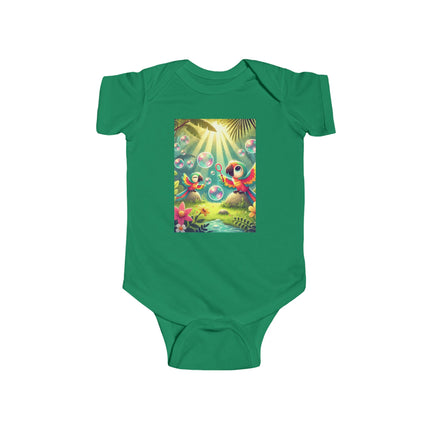 Parrots and Bubbles Baby Bodysuit – Whimsical Tropical Bird Design