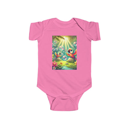 Parrots and Bubbles Baby Bodysuit – Whimsical Tropical Bird Design