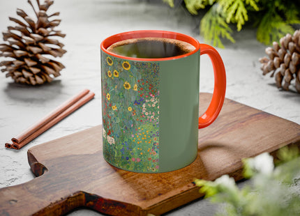 Farm Garden with Sunflowers by Gustav Klimt Colorful Mugs (11oz, 15oz)