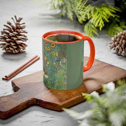 Farm Garden with Sunflowers by Gustav Klimt Colorful Mugs (11oz, 15oz)