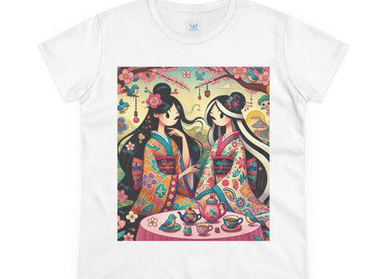 Fairies in Kimonos at Tea Among Blossoms Cotton Tee
