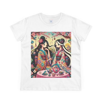Fairies in Kimonos at Tea Among Blossoms Cotton Tee