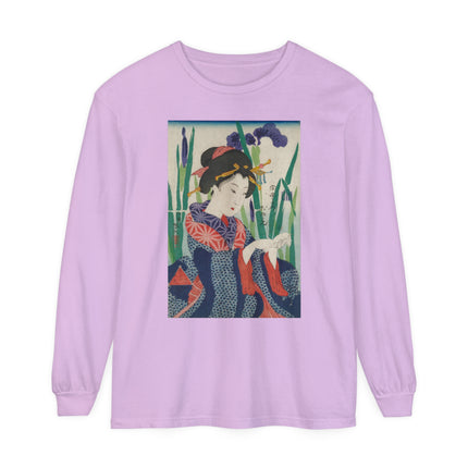 Woman with Origami Crane Garment-dyed Long Sleeve T-Shirt
