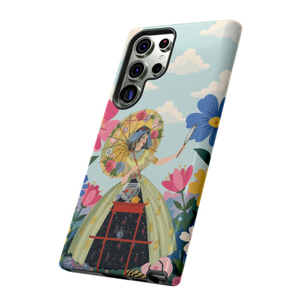 🌸🪞 The Floral Parasol Reflection Phone Case – Art Deco Garden Fantasy
