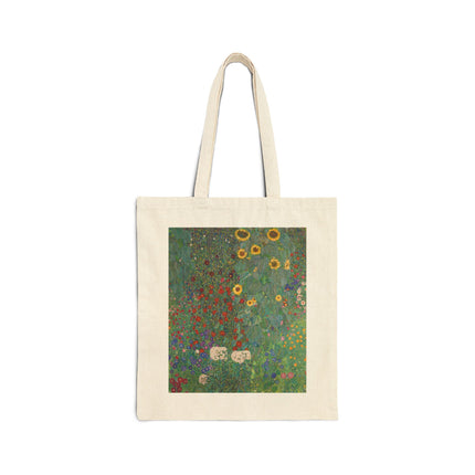 Farm Garden with Sunflowers by Gustav Klimt Cotton Canvas Tote Bag