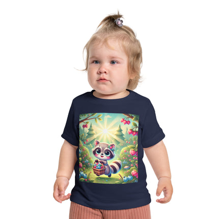 Raccoon’s Berry Basket Baby T-Shirt – Sweet Woodland Charm & Sunny Adventures