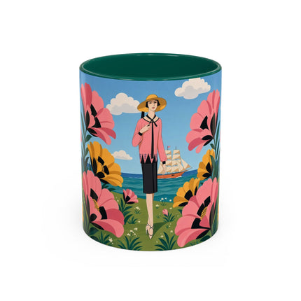 🌸⛵ The Seaside Blossom Promenade Colorful Mug – Art Deco Coastal Elegance
