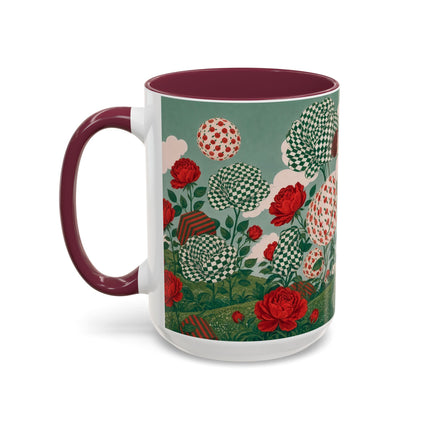 🌹💚 The Scarlet Rose Checkerboard Garden Colorful Mug – Art Deco Floral Whimsy