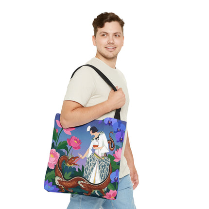 🐉🌸 The Dragon Keeper Tote Bag – Art Deco Floral Fantasy