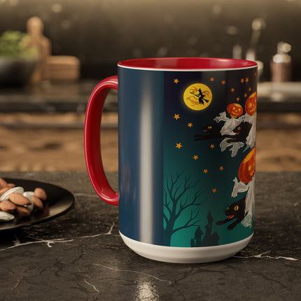 🐈‍⬛🎃 The Flying Black Cats Of Halloween Colorful Mug – Whimsical Storybook Charm