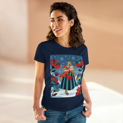❤️❄️ The Winter Heart Messenger Cotton Tee – Art Deco Winter Enchantment