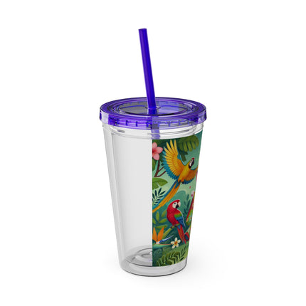 Parrot Dance of the Geisha Kitten Sunsplash Tumbler with Straw, 16oz