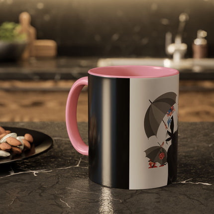 The Lady of Silver Umbrellas Colorful Mug (11oz, 15oz) – Art Deco Mystery, Elegant Fashion & Silver Dreamscape