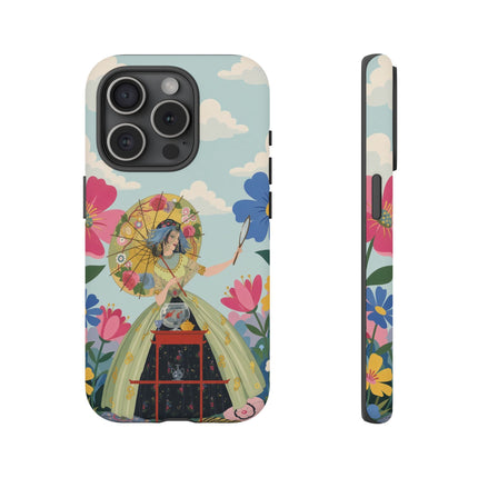 🌸🪞 The Floral Parasol Reflection Phone Case – Art Deco Garden Fantasy