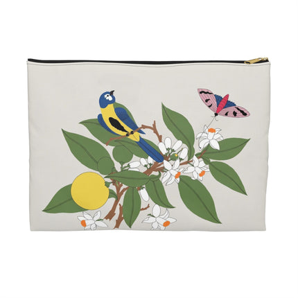 Blue Tit & Butterfly Accessory Pouch – Elegant Charm & Springtime Grace