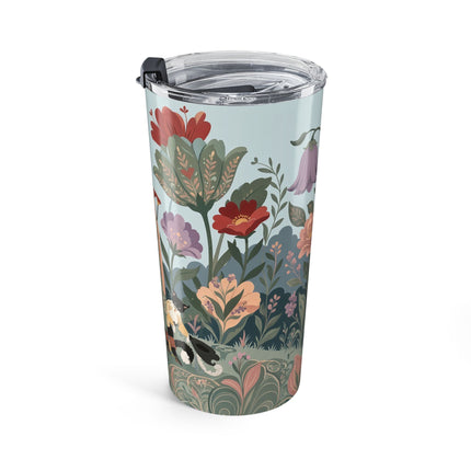 🌹🐈 The Lady And Puss In Boots Tumbler, 20oz – Art Deco Floral Whimsy