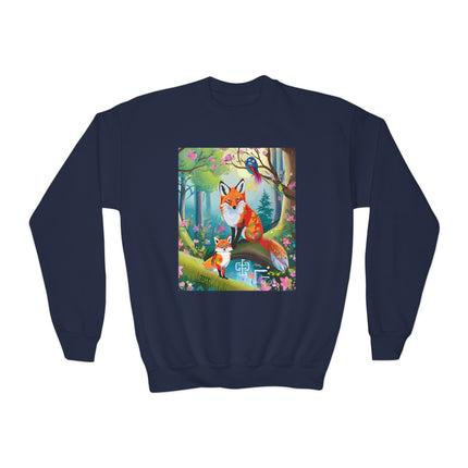 Mischievous Fox Youth Crewneck Sweatshirt – Playful Forest Fun