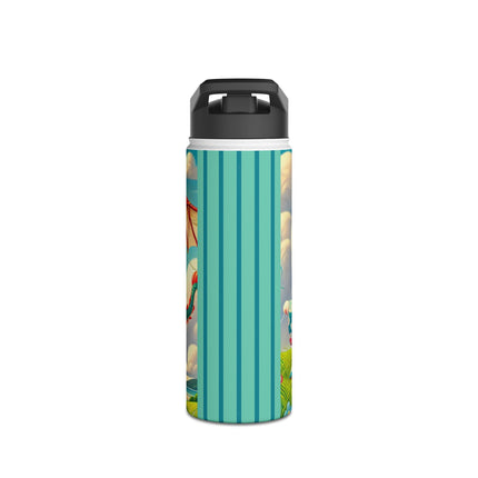 Geisha Kitten and the Dragon Kite Stainless Steel Water Bottle, Standard Lid