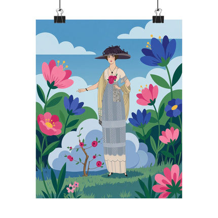 🌹🌤️ The Lady Of The Rose Garden Promenade Matte Vertical Poster – Art Deco Fashion Illustration