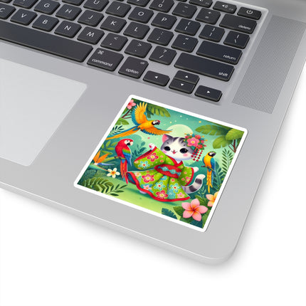 Parrot Dance of the Geisha Kitten Kiss-Cut Stickers (4 Sizes)