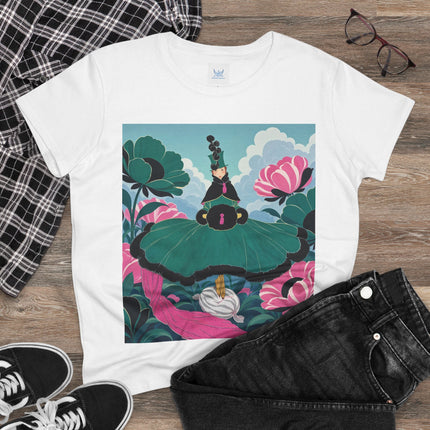 💚🌸 The Emerald Blossom Enchantress Cotton Tee – Art Deco Floral Fantasy