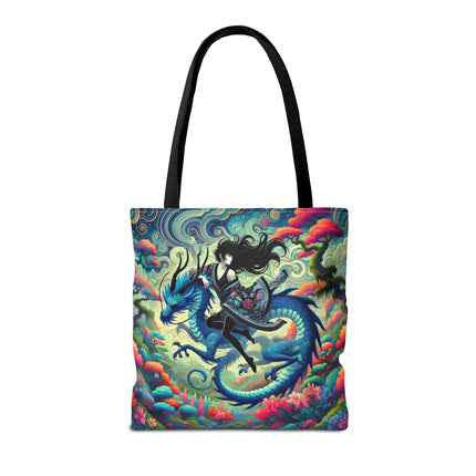 Mystic Guardian of the Sky Tote Bag – Warrior Fairy & Turquoise Dragon
