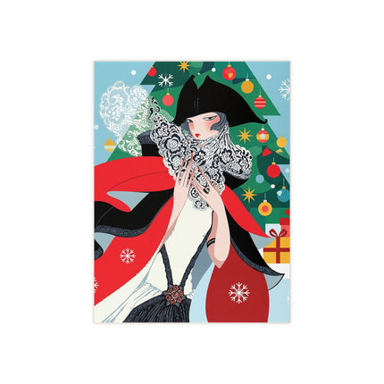 🧣🎄 The Lady Of The Crimson Scarf Ceramic Tile – Art Deco Christmas Elegance