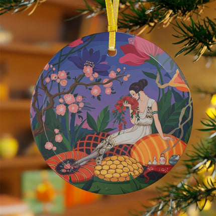 🌸✨ The Garden Of Quiet Reverie Glass Ornament – Art Deco Botanical Serenity