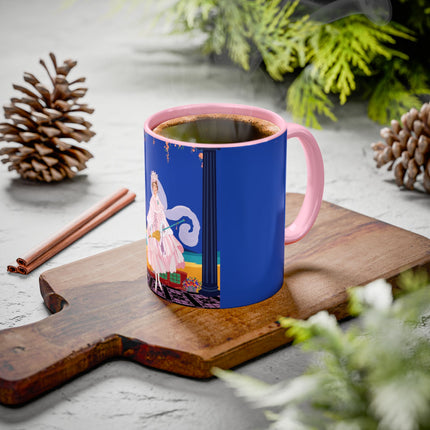 The Moonlit Promenade Colorful Mug (11oz, 15oz) – Blush Elegance, Coastal Romance & Art Deco Style