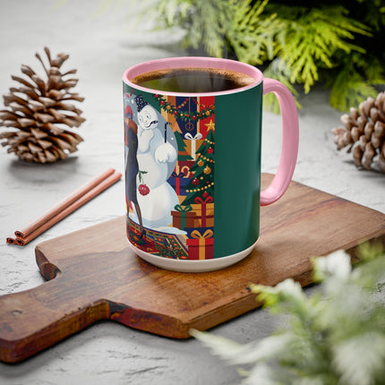 ☃️🎄 The Snowman's Christmas Companion Colorful Mug – Art Deco Holiday Fantasy