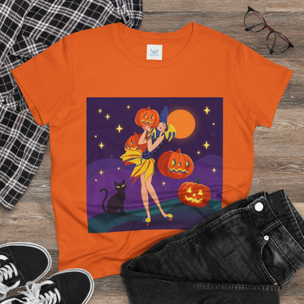 🎃🕯️ Moonlit Pumpkin Masquerade Cotton Tee – Whimsical Halloween Charm